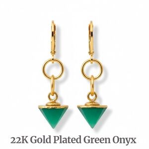 Gold Plated Green Onyx Earrings